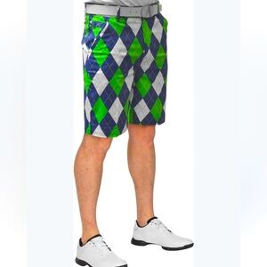 Royal & Awesome Men's Argyle Patterned Golf 10” inseam Shorts, size 36